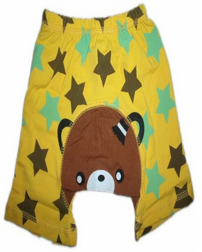 baby shorts yellow brown color with cute beer - Click Image to Close